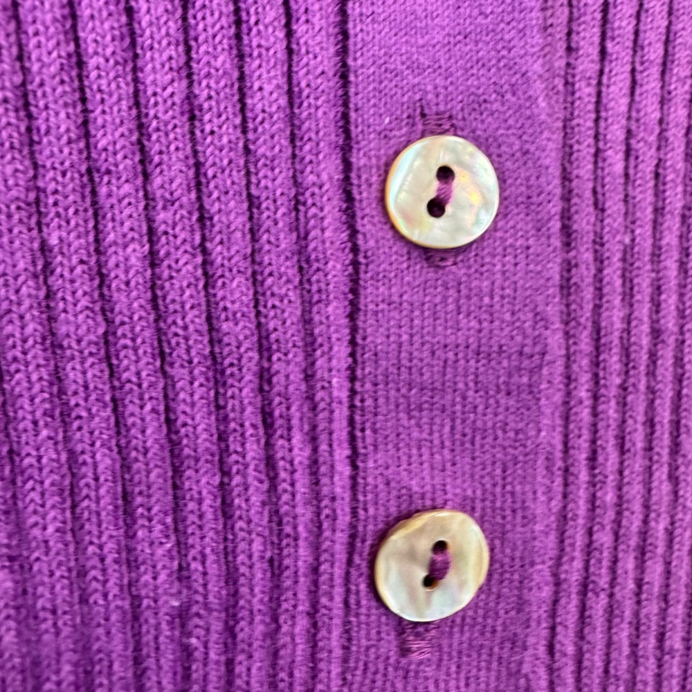 Sundance Purple Ribbed Henley Top Organic Cotton Pointelle Puff Sleeve Large New - Picture 10 of 13